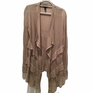 INC Ruffled Long Cream and Tan Cardigan